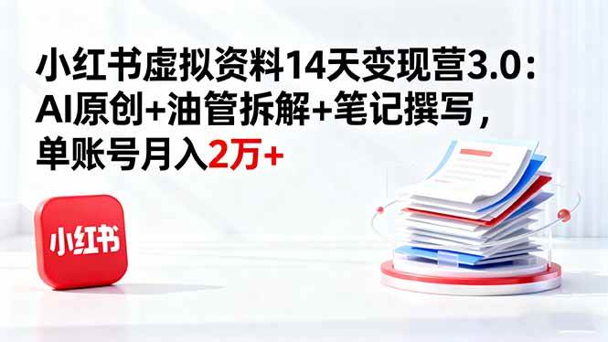 (10.15)小红书虚拟资料14天变现营3.0：AI原创+油管拆解+笔记撰写，单账号月入2万+